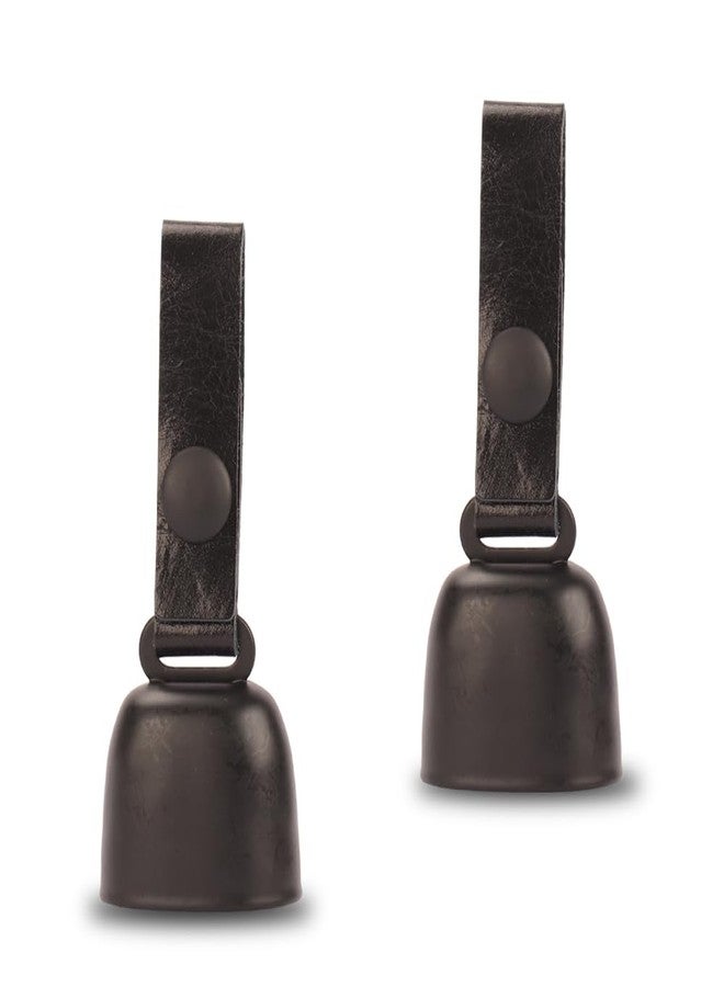 kcrygogo All-Black Dog Bell Set with Genuine Leather Strap, Matte Black Loud Jingle Bell, High-End Stylish Design, Quick Clip, Fits Most Dog Collars, Includes 2 Bells & 2 Pet ID Trackers - Image 1